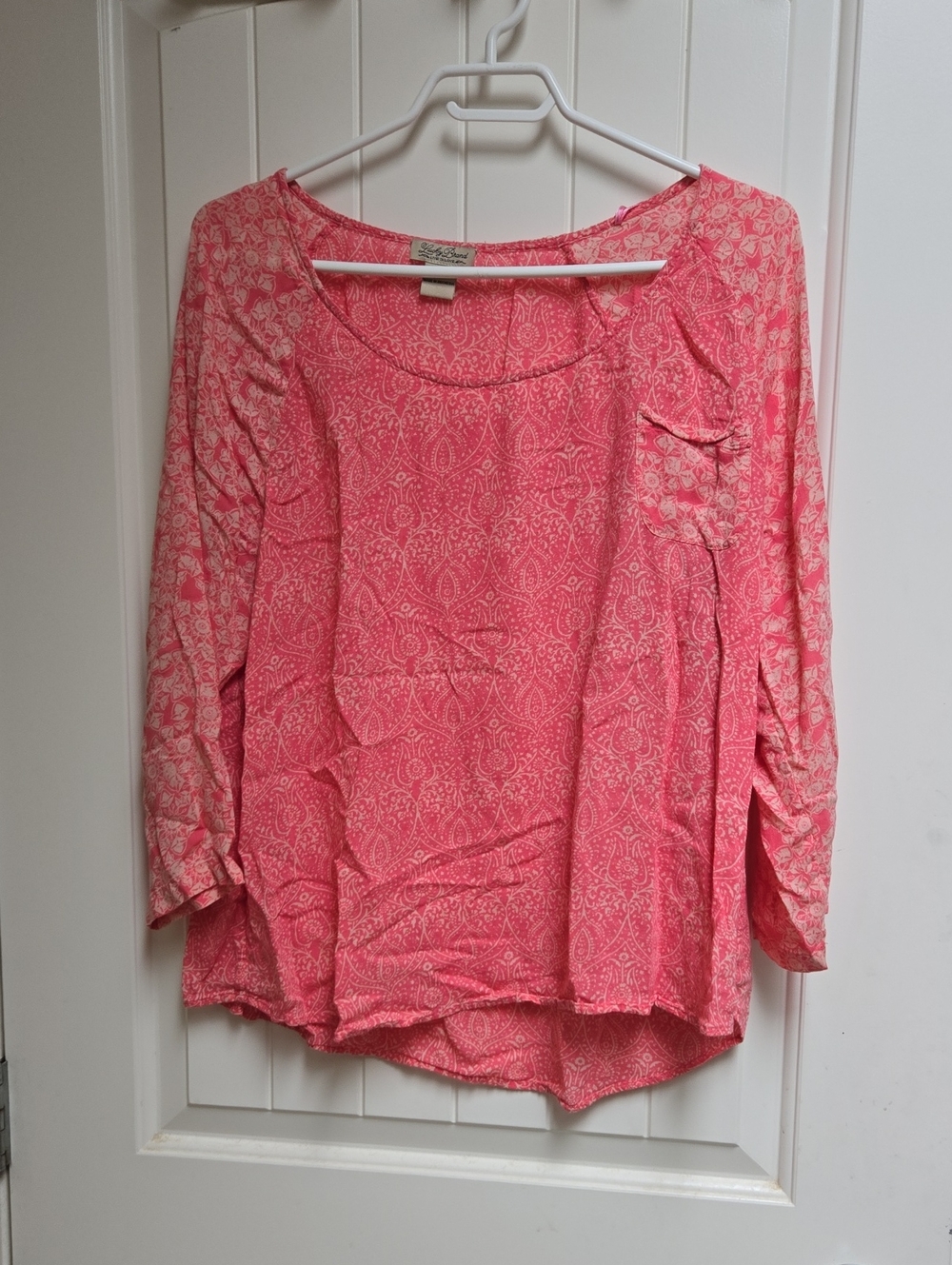 Lucky Brand Women's Pink Printed Scoop Neck Long Sleeve Top XL 3/4 Sleeve